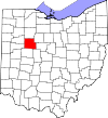 Mapa de Ohio con la ubicación del condado de Hardin
