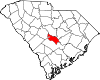 Mapa de Carolina del Sur con la ubicación del condado de Calhoun