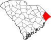 Mapa de Carolina del Sur con la ubicación del condado de Horry