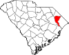Mapa de Carolina del Sur con la ubicación del condado de Marion