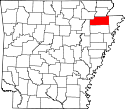 Mapa de Arkansas con el Condado de Craighead resaltado