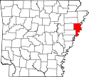 Mapa de Arkansas con el Condado de Crittenden resaltado