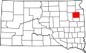 Mapa de Dakota del Sur con el Condado de Codington resaltado