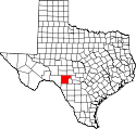 Mapa de Texas con el Condado de Edwards resaltado