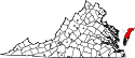 Mapa de Virginia con el Condado de Accomack resaltado