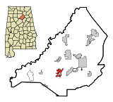 Ubicación en el condado de Blount y en el estado de Alabama Ubicación de Alabama en EE. UU.