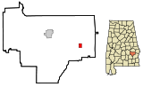 Ubicación en el condado de Bullock y en el estado de Alabama Ubicación de Alabama en EE. UU.