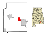 Ubicación en el condado de Coffee y en el estado de Alabama Ubicación de Alabama en EE. UU.