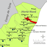 Localización de Masamagrell respecto a la comarca de la Huerta Norte