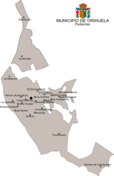 Localización de Correntías Bajas respecto al municipio de Orihuela