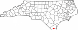 Ubicación en el condado de Brunswick y en el estado de Carolina del Norte Ubicación de Carolina del Norte en EE. UU.