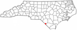 Ubicación en el condado de Robeson  y en el estado de Carolina del Norte Ubicación de Carolina del Norte en EE. UU.