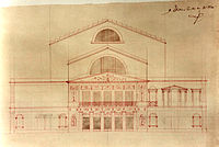 Boceto a lápiz de la fachada ideada por Carlo Zucchi.
