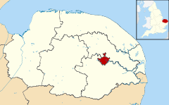 Ubicación de Norwich en el condado de Norfolk.