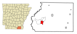 Localización en el Condado de Ashley y en el estado de Arkansas