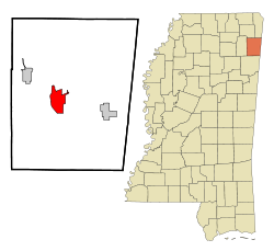 Itawamba County Mississippi Incorporated and Unincorporated areas Fulton Highlighted.svg