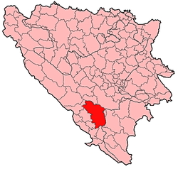 Localización de Mostar en Bosnia-Herzegovina