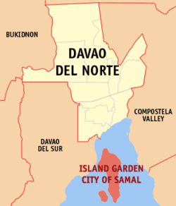 Mapa de Davao del Norte que muestra la situación de Sámal