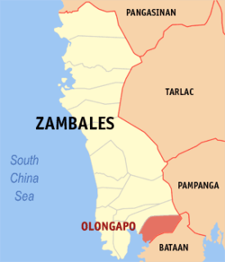 Mapa de Zambales que muestra la situación de Olóngapo