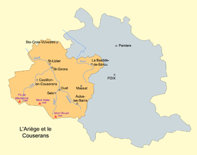 Localización del Garbet y situación de los Couserans en el departamento de Ariège