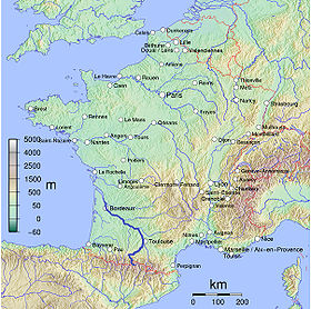 Localización de la boca del río Baïse (el río no está representado: el destacado es el Garona.)