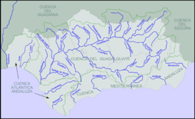 Localización del río Guadiato en Andalucía (aparece mal rotulado como Guadiaro)