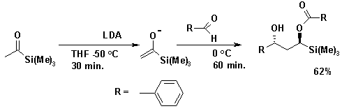 Reacción aldólica de Tishchenko empezando desde un acetilo trimethylsilano y un acetaldehído