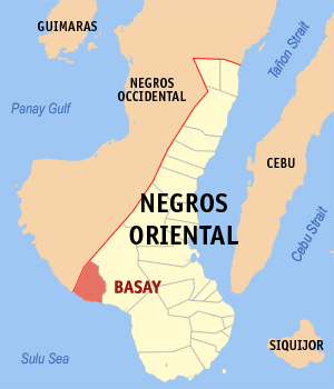 Map of Negros Oriental showing the location of Basay