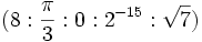 (8:\frac{\pi}{3}: 0: 2^{-15}:\sqrt{7})