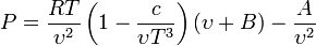 P = \frac{RT}{\upsilon^2} \left(1-\frac{c}{\upsilon T^3}\right)\left(\upsilon + B\right) - \frac{A}{\upsilon^2}