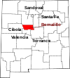 Mapa de Nuevo México con la ubicación del condado de Bernalillo