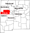 Mapa de Nuevo México con la ubicación del condado de Cibola