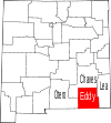 Mapa de Nuevo México con la ubicación del condado de Eddy