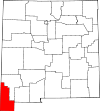 Mapa de Nuevo México con la ubicación del condado de Hidalgo