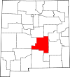 Mapa de Nuevo México con la ubicación del condado de Lincoln