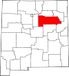 Mapa de Nuevo México con la ubicación del condado de San Miguel
