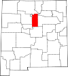 Mapa de Nuevo México con la ubicación del condado de Santa Fe