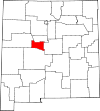 Mapa de Nuevo México con la ubicación del condado de Valencia