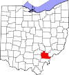 Mapa de Ohio con la ubicación del condado de Athens