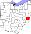 Mapa de Ohio con la ubicación del condado de Belmont