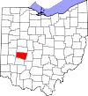 Mapa de Ohio con la ubicación del condado de Clark