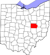 Mapa de Ohio con la ubicación del condado de Coshocton