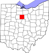 Mapa de Ohio con la ubicación del condado de Crawford