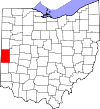 Mapa de Ohio con la ubicación del condado de Darke