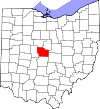 Mapa de Ohio con la ubicación del condado de Delaware