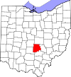 Mapa de Ohio con la ubicación del condado de Fairfield