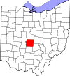 Mapa de Ohio con la ubicación del condado de Franklin