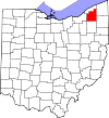 Mapa de Ohio con la ubicación del condado de Geauga