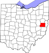 Mapa de Ohio con la ubicación del condado de Harrison