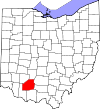 Mapa de Ohio con la ubicación del condado de Highland